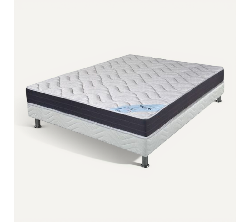 Matelas + Sommier Tapissier 140x190 Mousse - Melior - Soutien Ferme - Blanc