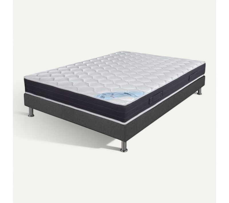 Matelas + Sommier Tapissier 160x200 Ressorts - Rubis - Soutien Très Ferme - Gris