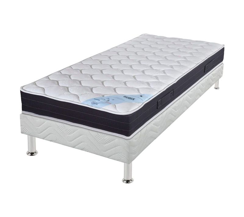 Matelas + Sommier Tapissier 80x190 Ressorts - Rubis - Soutien Très Ferme - Blanc
