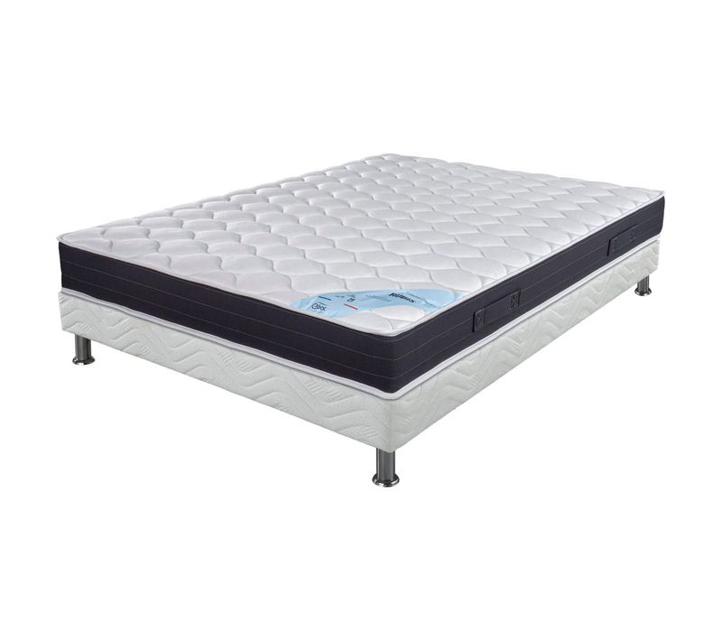 Matelas + Sommier Tapissier 160x200 Ressorts - Rubis - Soutien Très Ferme - Blanc