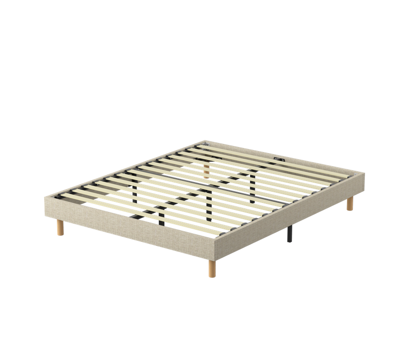 Sommier déco 140x190cm en kit, 14 Lattes, 9 Pieds Hauteur Du Cadre 29 Cm - Beige