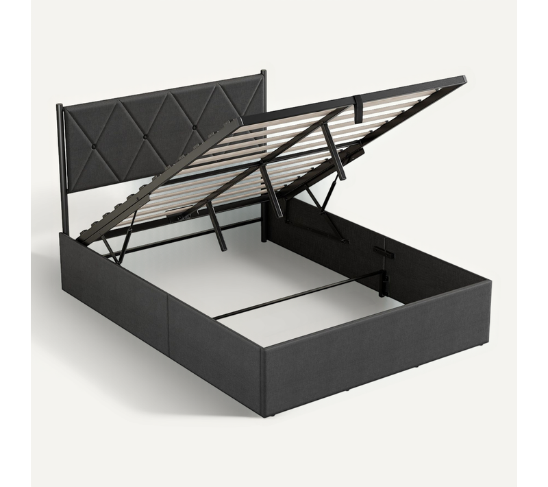 Lit Coffre 160 X 200 Cm, Sommier Relevable, Avec Rangement, Tête De Lit, Gris