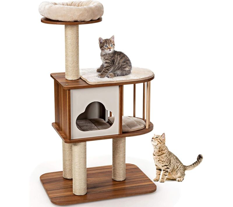 Arbre à Chat Design Vesper H117cm En Bois Avec Plate-forme Griffoir Et Coussins Lavables Centre D'a