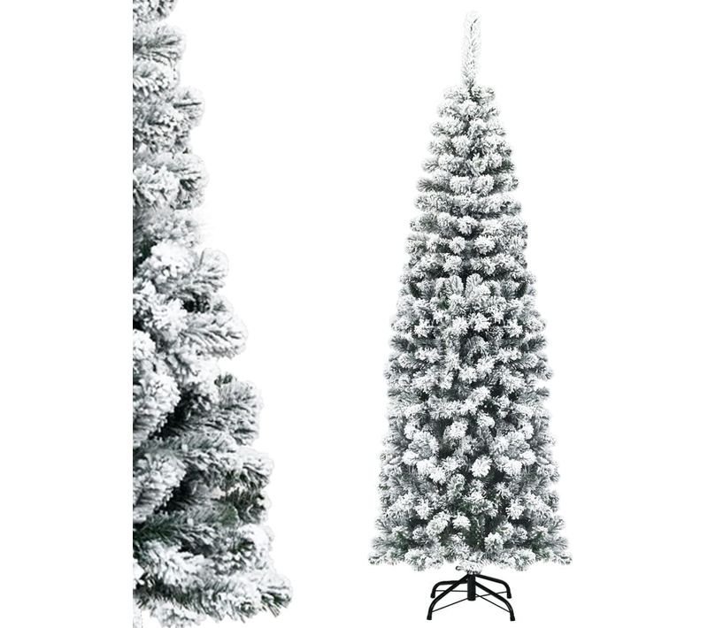 Sapin De Noël Artificiel à Flocons De Neige 180 Cm Avec Aiguilles En Pvc Support Métal Pliable Décor