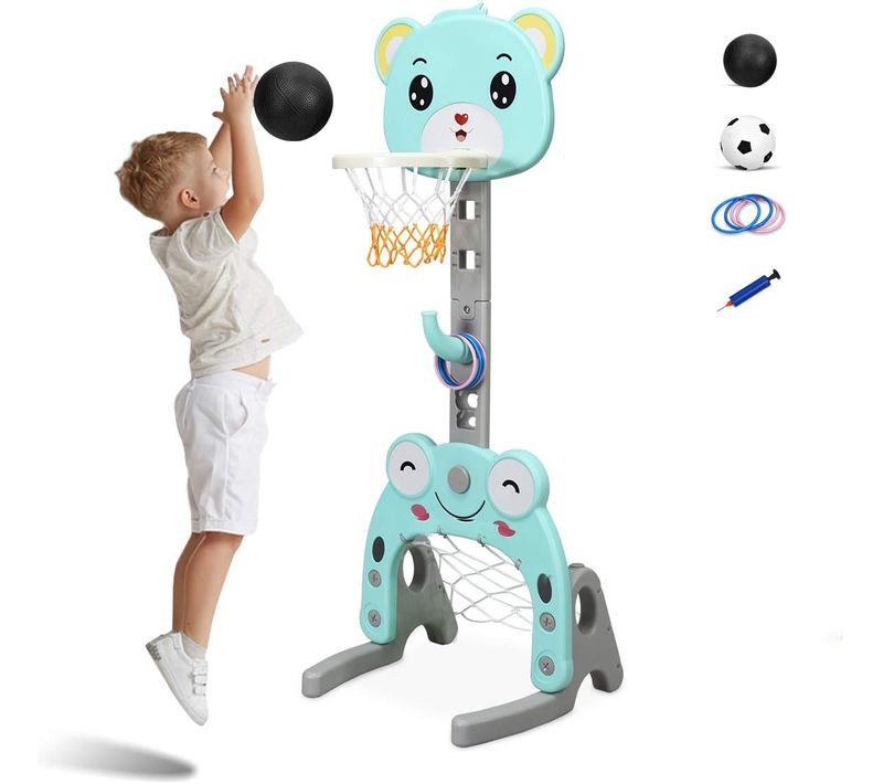 Support De Basket Multifonctionnel Pour Enfant Avec Panier De Basket-ball Réglable, But De Football
