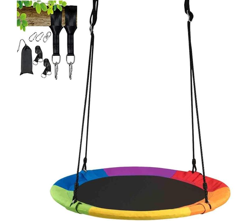 Balançoire Nid D’oiseau Rond 100cm De Diamètre Pour Arbre, Charge Max 150 Kg Multicolore