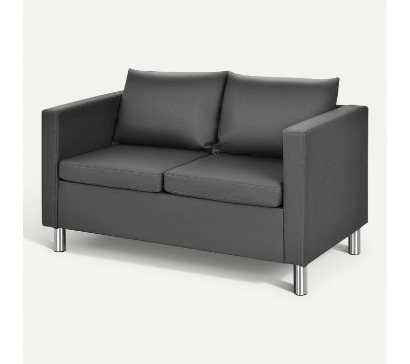 Canapé 2 Places Moderne En Cuir Pu Avec Coussin Souple Et Pieds En Métal, Bureau Gris