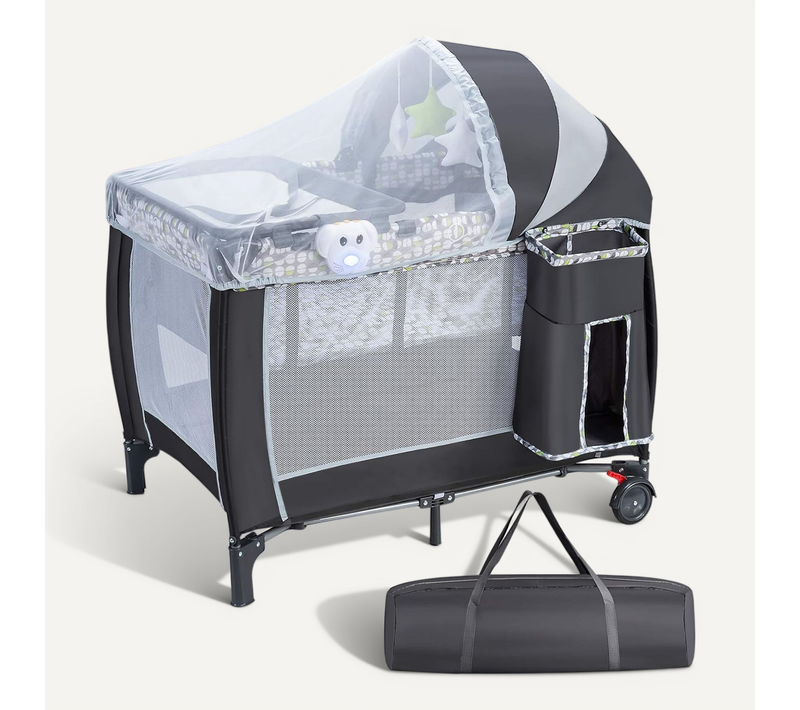 4 En 1 Lit Parapluie Bébé Pliant Avec Matelas,filet Amovible Réglable,table à Langer