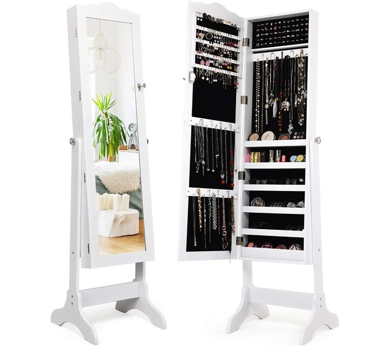 Armoire à Bijoux Sur Pied 2 Organiseurs Cosmétiques Amovibles，rangement Compartimenté De Bijoux