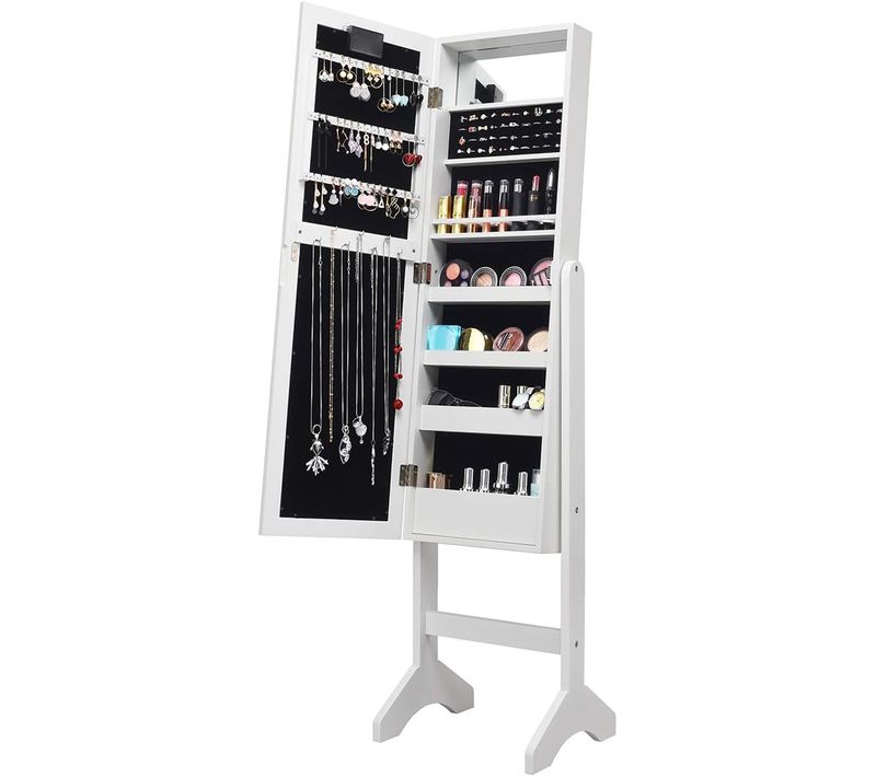 Armoire à Bijoux Sur Pied Avec 18 LED, Angle Réglable,doublure En Velours Doux 35 × 31,5 X 145 Cm B