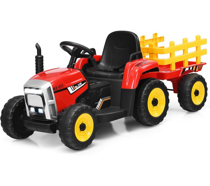 Tracteur Avec Remorque Electrique Pour Enfants 12 V Avec Télécommande 2,4g - 3 Vitesses,Rouge