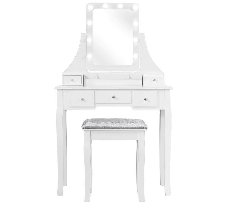 Coiffeuse, Table De Maquillage Avec 10 Ampoules LED à Intensité Variable Tabouret Blanc