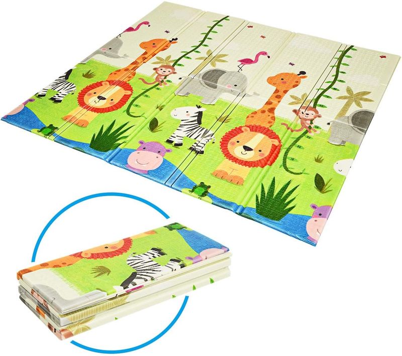 Tapis De Jeu Pour Bébé Pliable 200x180x1,4cm Avec Image Licorne Et Poney En Mousse