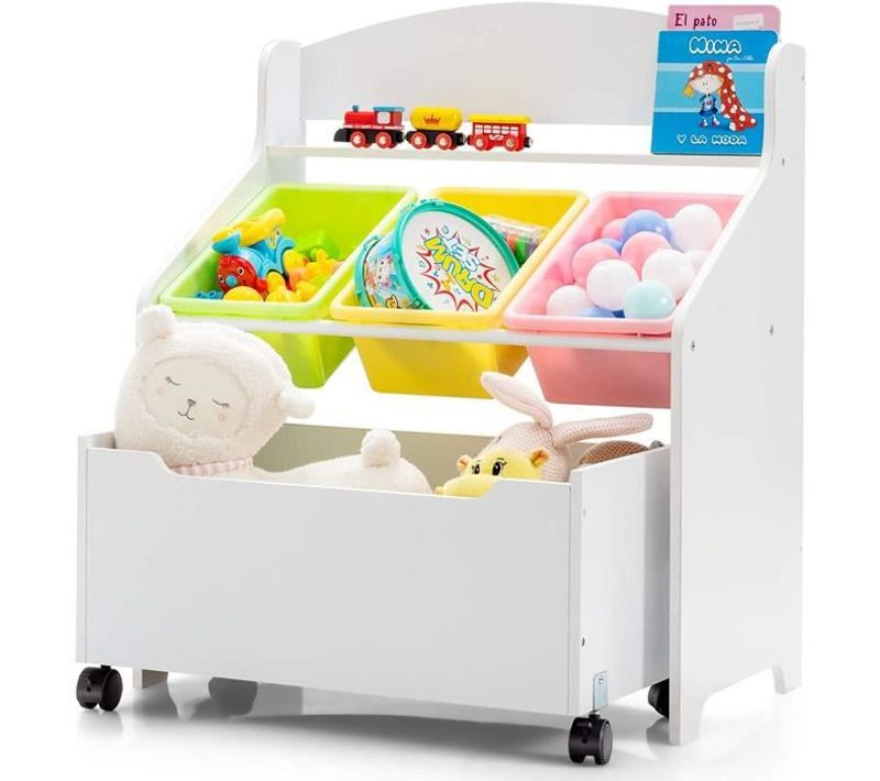 Meuble Rangement à Jouets Avec Roulettes Et 3 Bacs Pour Ranger Livres/jouets Conçus