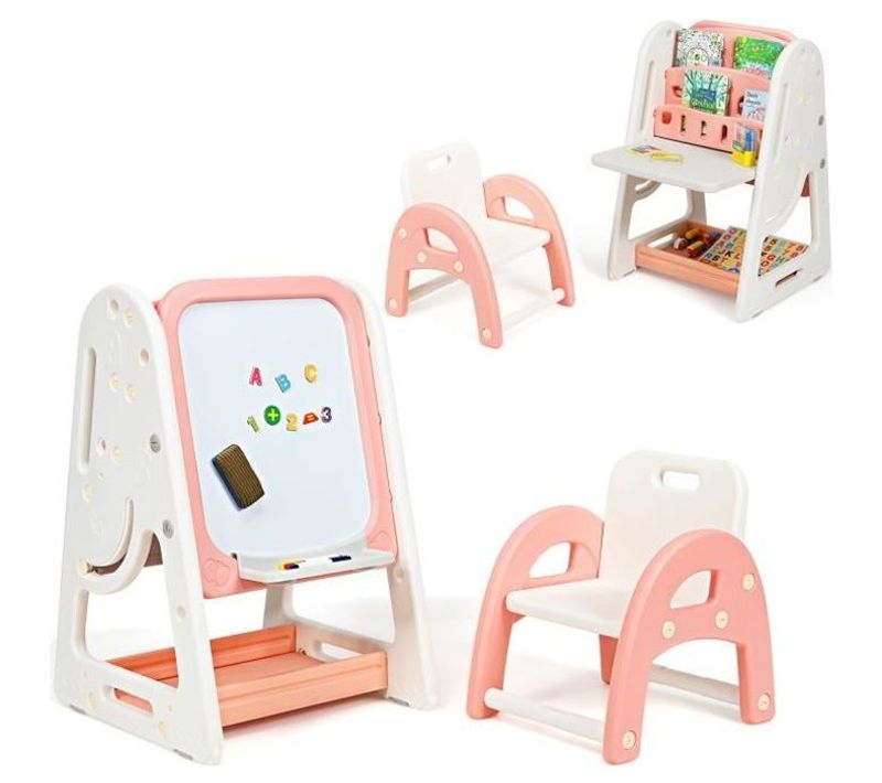 2en1 Tableau Magnétique Enfant Double Face,etagère De Livres Accessoires Hauteur Réglable Hdpe