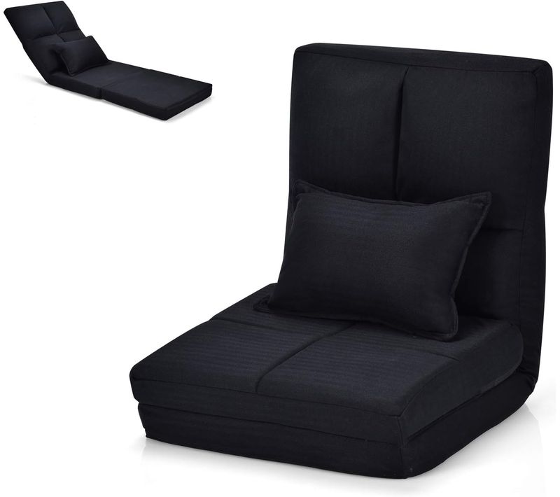 Chaise Longue Réglable Fauteuil Relax De Sol Matelas Pliant,Canapé Paresseux Avec Pouf,Noir