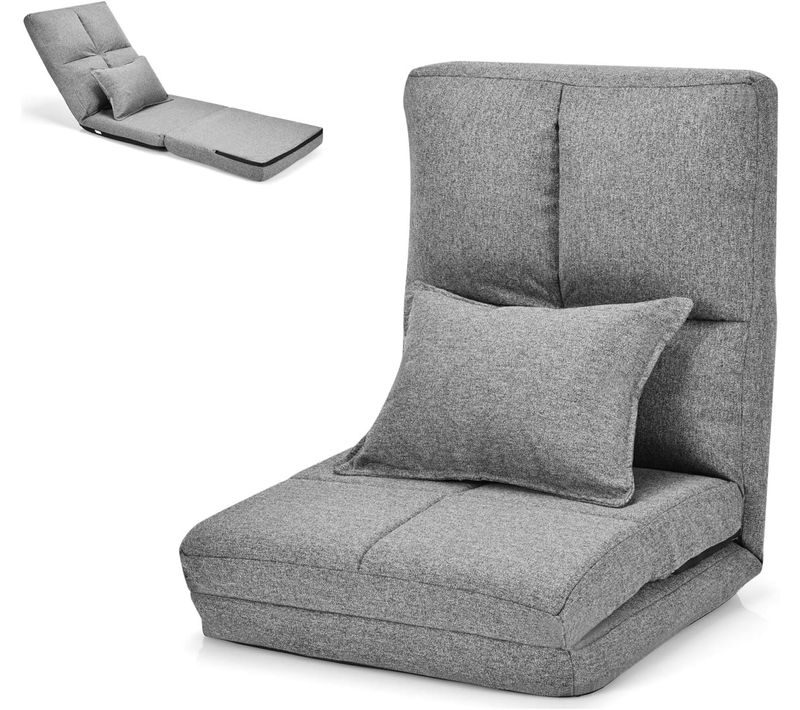 Chaise Longue Réglable Fauteuil Relax De Sol Matelas Pliant,Canapé Paresseux Avec Pouf,Gris