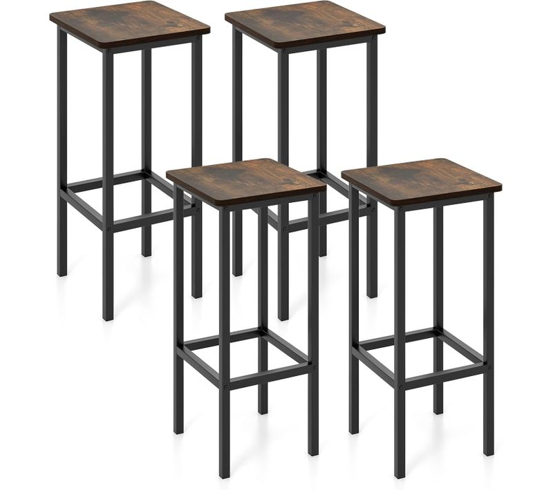 Lot De 4 Tabourets De Bar Industriels 65cm Avec Repose-pieds, Chaise Haute Bar, Marron Rustique