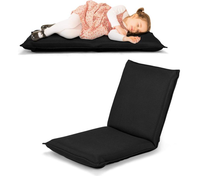 Chaise De Sol Pliable, Tatami Inclinable En 6 Position,44 X 54,5 X 53,5 Cm,Noir