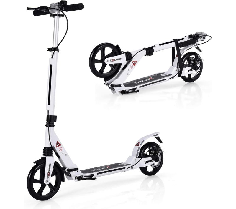 Trottinette à 2 Roues Pliable Avec Frein 3 Hauteures Aajustables Charge Max.100kg