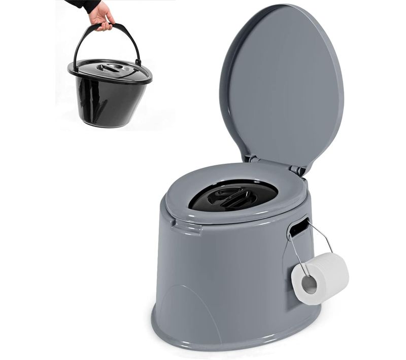 Toilette Sèche Portable Extérieure 5l Avec Seau Intérieur Et Porte-papier Amovible, Charge 200 Kg