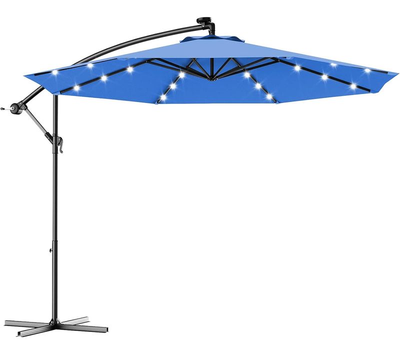 Parasol Déporté 3m Excentré Avec 24 LED Lampe Solaire En Polyester Inperméable Hauteur 250cm