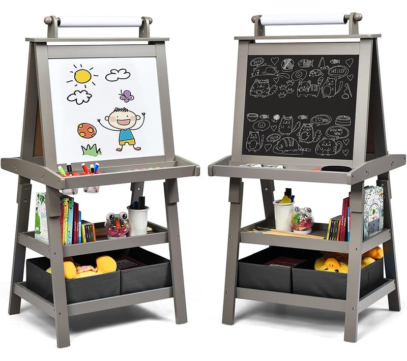 Chevalet Pour Enfants 3 En 1 Tableau De Dessin Magnétique Double Faces(tableau Blanc + Tableau Noir）