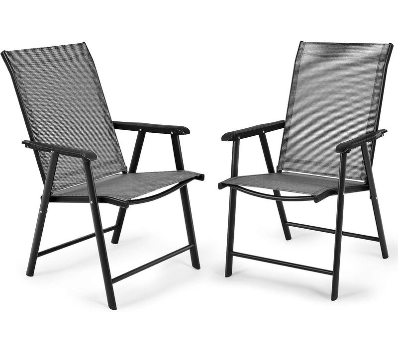 Lot De 2 Chaises De Jardin Pliantes Avec Accoudoir Dossier Haut Cadre En Métal Charge 100 Kg Pour E