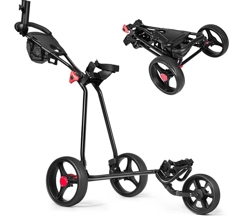 Chariot De Golf à 3 Roues Pliable Avec Poignée Réglable Porte-parapluie Et Porte-tee
