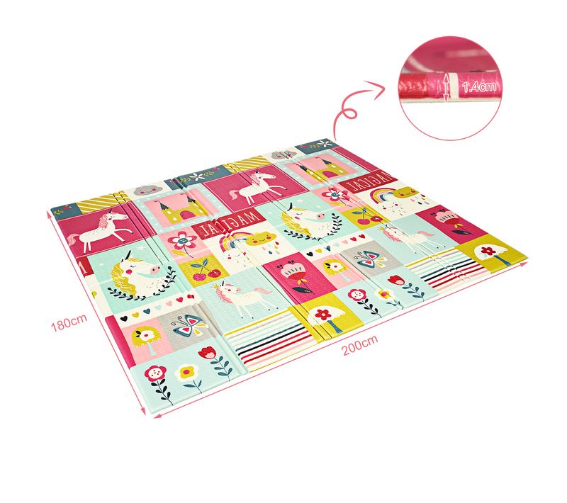 Tapis De Jeu Pour Bébé Pliable 200x180x1,4cm Avec L'image Licorne/lion En Mousse Xpe(lion)