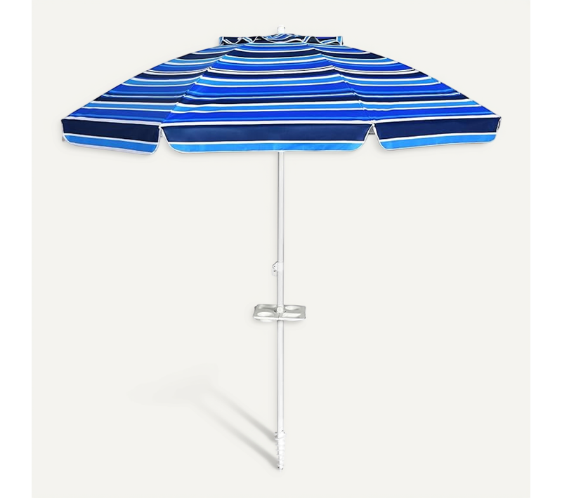 Parasol De Plage Inclinable 2,2 M Avec Porte-gobelet Et Protection Solaire Upf50+, Parasol Portable