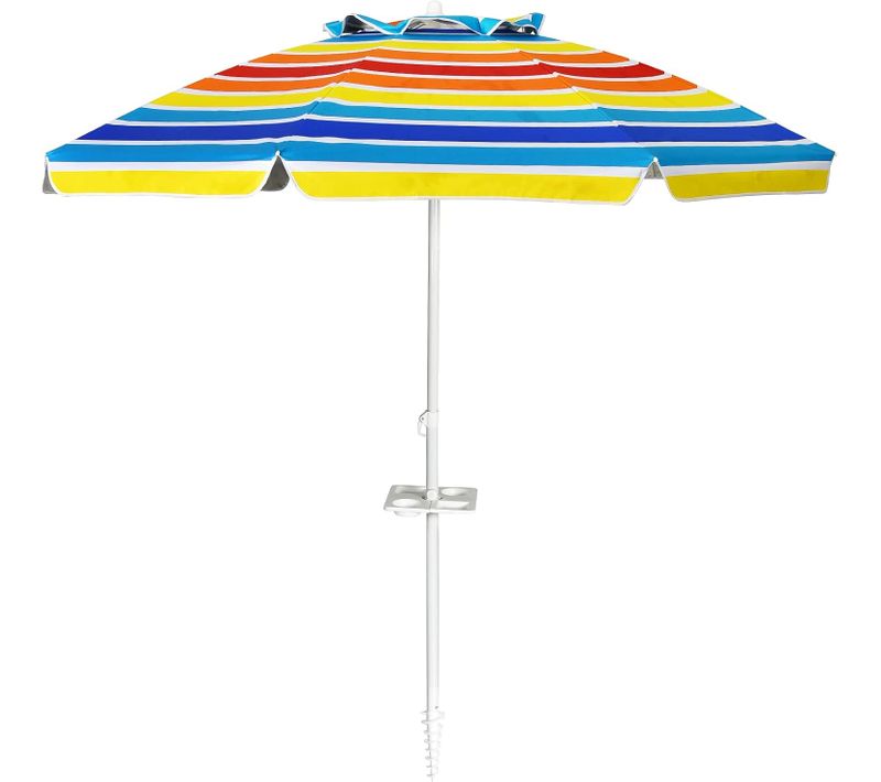 Parasol Pliable 2,2m Mécanisme Inclinable 30° Avec Porte-gobelet Fixation