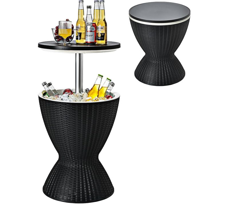 Table Glacière 30l Pour Jardin 2 En 1 Avec Plateau Relevable, Seau à Glace, Ø 43 X 57,5-82 Cm (brun)