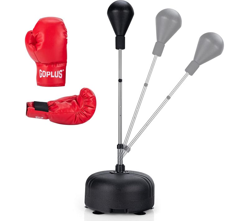 Punching Ball Sur Pied Réglable En Hauteur 140-158 Cm Avec Gants Base Lesté Avec Ventouses Noir