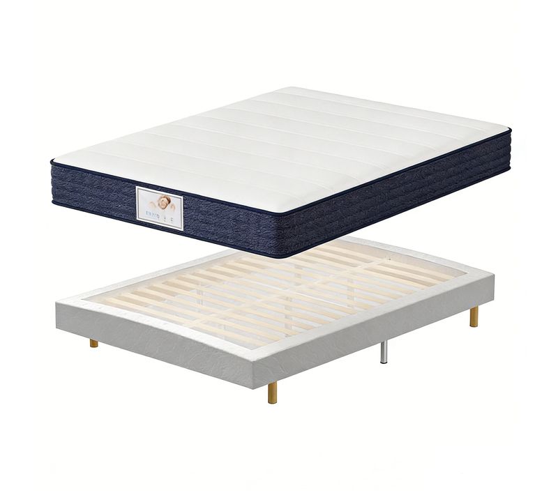 Ensemble Matelas à Ressorts 140x190 cm Epaisseur 22 cm + Sommier Tapissier Déco
