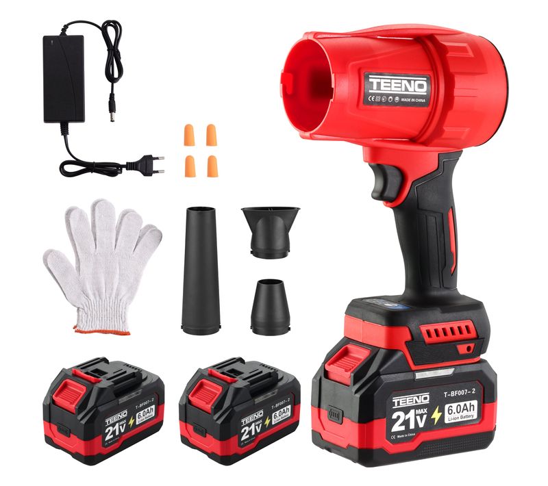 Ouffleur à Feuilles Sans Fil Teeno - 21 V - Avec 2 Batteries De 6,0 Ah - Vitesse Du Vent Jusqu'à