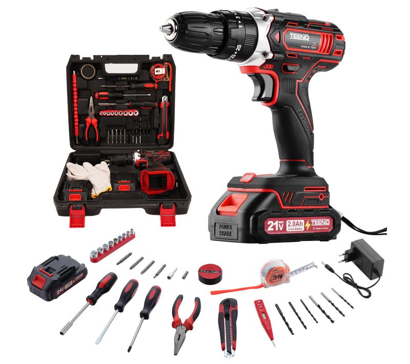 Perceuse/visseuse Sans Fil 21 V, Visseuse Sans Fil 45 Nm, Réglage Du Couple à 25+1 Niveaux,