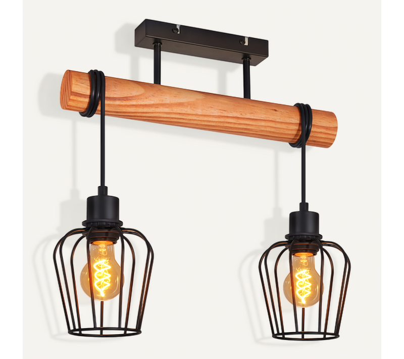 Suspenssion 2 Lumières Plafonnier Vintage E27 Pour Cuisine Salle à Manger Ampoules Non Incluses