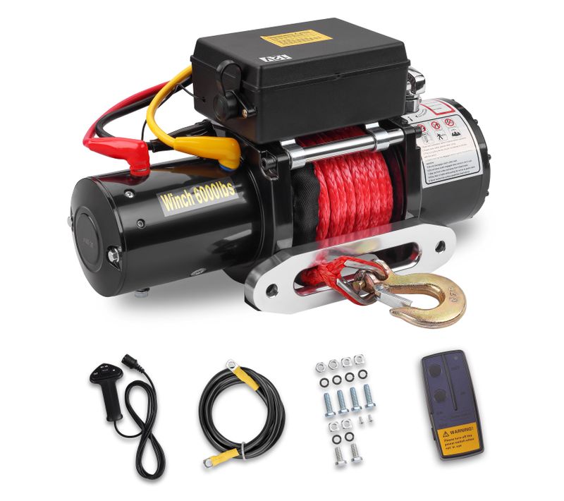 Treuil électrique 12v, Câble De Treuil 6000 Lbs/2722 Kg, Câble En Nylon, Télécommande Sans Fil 30