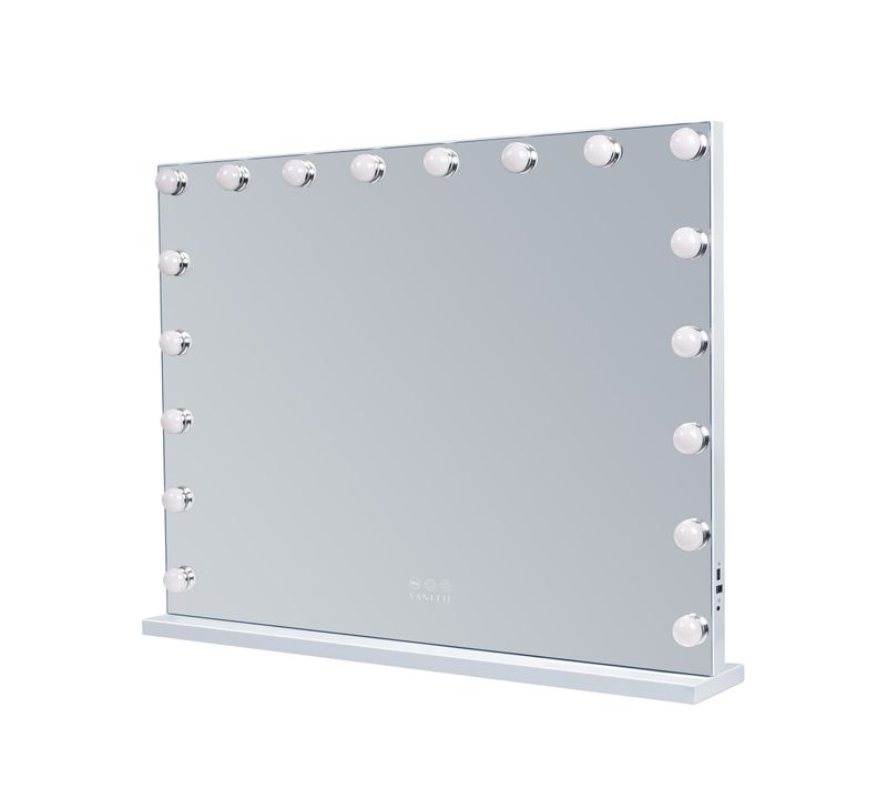 Miroir De Maquillage Hollywood Avec Lumières, à Poser Au Sol Ou à Fixer Au Mur, 80x58 Cm