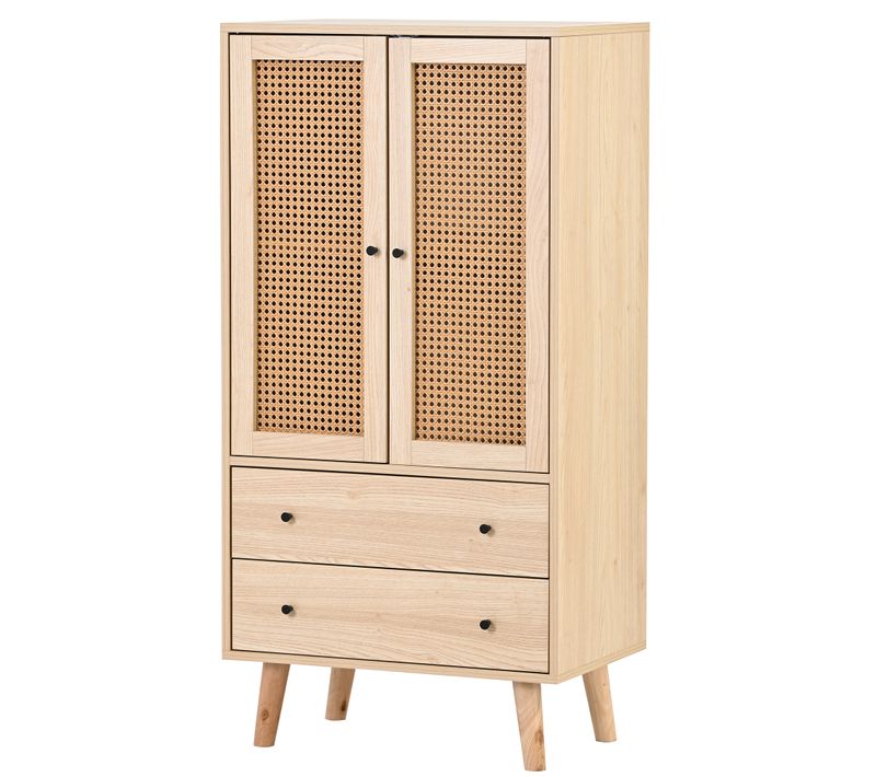 Armoire De Rangement Avec 2 Portes 2 Couches Et 2 Tiroirs Imitation Chêne Scandinave