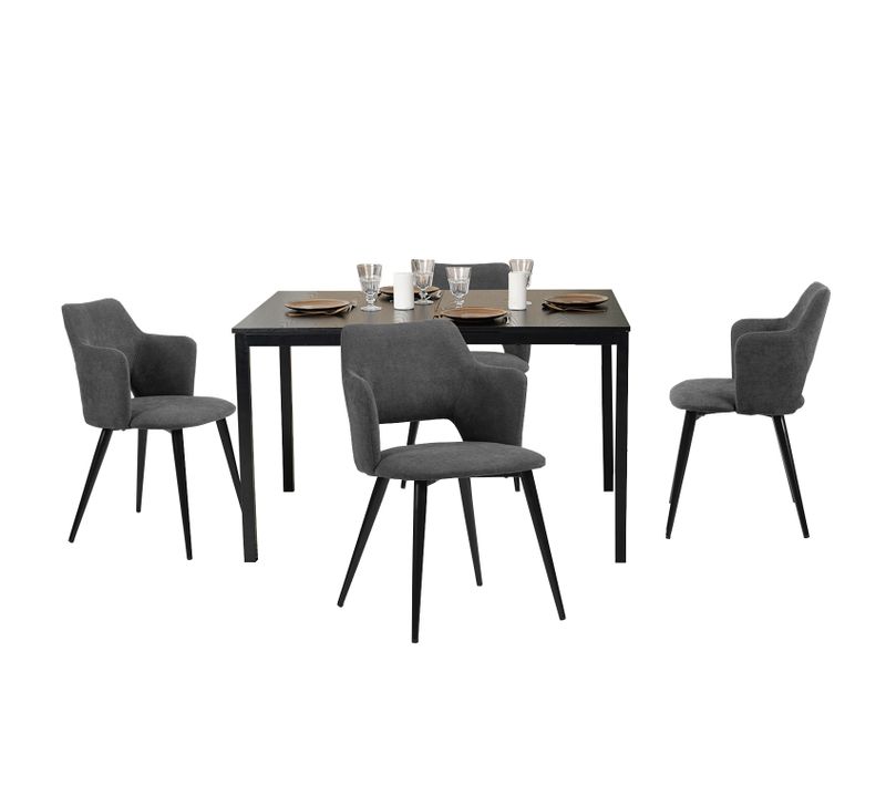 Table Salle à Manger Extensible Avec 4 Chaises Design Ensemble De 5 Meubles, Noir + Gris