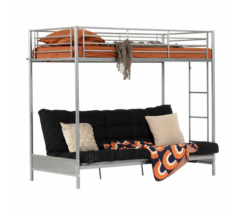 Lit Superposé 90x190cm Sans Matelas Avec Banquette Et Sommier à Lattes En Métal, Gris