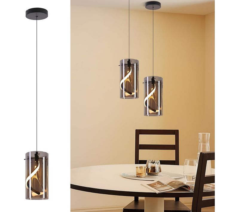 LED Suspension Noir 8w 3000k Hauteur Réglable Pour Salon Cuisines