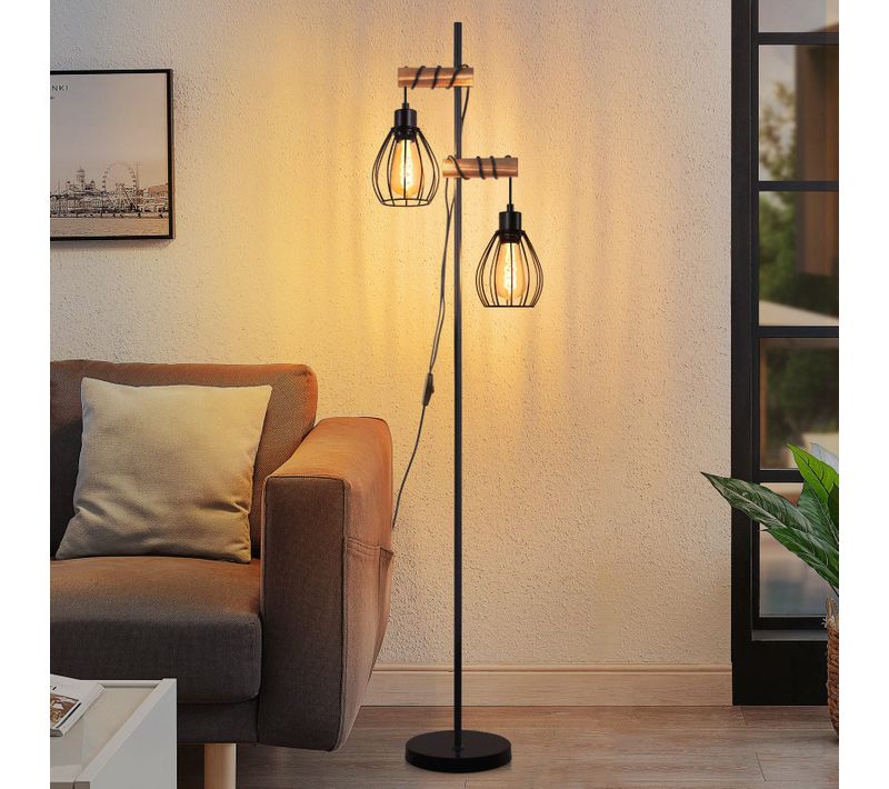 Lampadaire Salon 152cm 2 Lumières Lampadaire Noir Lampadaire Vintage E27 Pour chambre