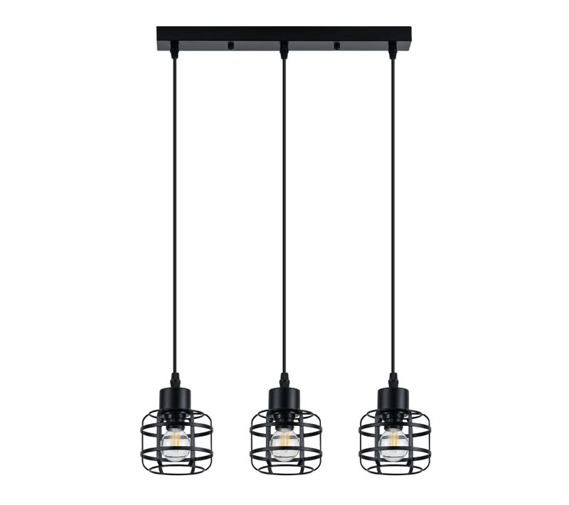 Suspension 3 Flamme Métal E14 Noir Réglable Hauteur Vintage Sans Ampoule