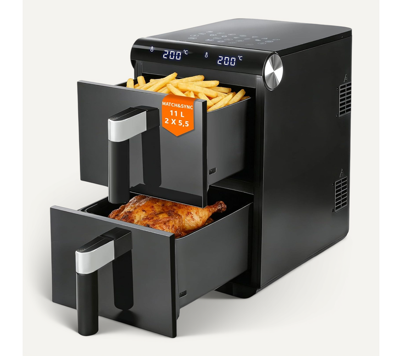 Friteuse Sans Huile Air Fryer Noir 11l 2800w Dualzone Max Avec Écran Tactile Et Minuterie