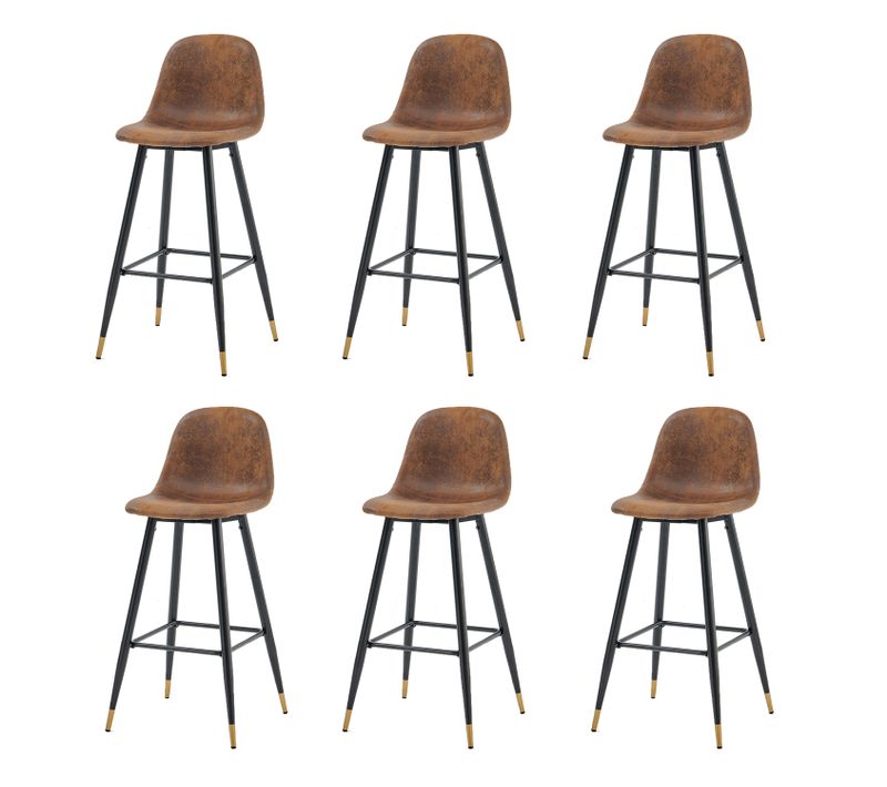 Lot De 6 Tabouret De Bar Vintage Avec Dossier Et Repose-pieds, Siège Rembourrés De 77 Cm De Haut