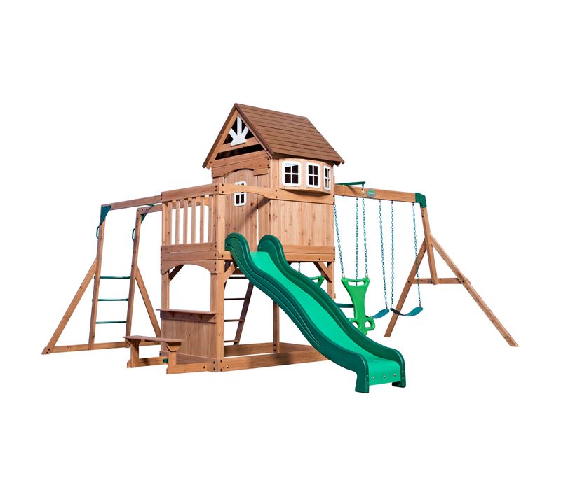 Backyard Discovery Montpelier - Aire De Jeux En Bois Avec Balançoires, Toboggan Mur D'escalade Et