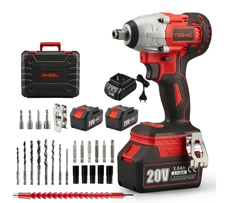 Clé à Chocs Sans Balais, 20v, 320nm, 2 X 3.0ah Batteries , 25 Accessoires